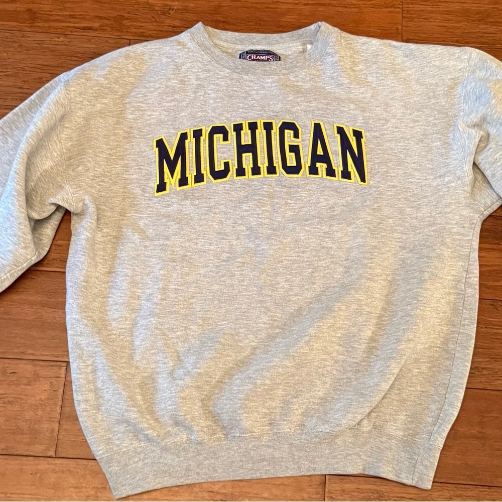 Vintage 1980s Champion Gray Michigan Crewneck Sweatshirt Adult Large